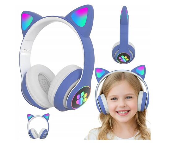 Ausinės Cat Ears šviečiančios katės ausytės, mėlyna